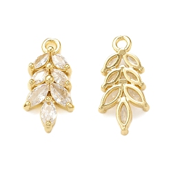 Real 18K Gold Plated Clear Glass Pendnants, with Brass Findings, Leaf Charms, Real 18K Gold Plated, 16.5x8x3mm, Hole: 1.4mm