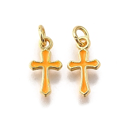 Оранжевый Латунь эмаль прелести, с целью перехода в кольце, корсетное очарование, стойки покрытие, без кадмия и без свинца, долговечный, золотые, оранжевые, 11.5x6x1.5 мм, отверстие : 2.6 мм