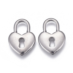 Stainless Steel Color 304 Stainless Steel Pendants, Heart Lock, Stainless Steel Color, 16.5x11.5x2mm, Hole: 4x6mm