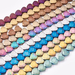 Mixed Color Electroplate Non-magnetic Synthetic Hematite Beads Strands, Frosted, Faceted, Heart, Mixed Color, 8x8x3mm, Hole: 0.5mm, about 54pcs/strand, 15.94 inch(40.5cm)
