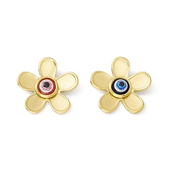 Mixed Color Vacuum Plating 304 Stainless Steel Resin Pendants, Golden, Flower Charms with Evil Eye, Mixed Color, 20x20.5x7.5mm, Hole: 3x2mm