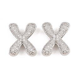 Letter X Латунные микропаве из прозрачного кубического циркония, без кадмия и без свинца, стойки покрытие, долговечный, платина, Письмо X, 14.5x12x5.2 мм, отверстие : 2.3x11 мм