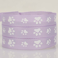 Thistle 100 Yards Printed Polyester Grosgrain Ribbons, Garment Accessories, Paw Print Pattern, Thistle, 3/8 inch(9mm)