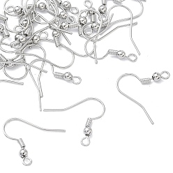 Real Platinum Plated SHEGRACE Brass French Hooks with Coil and Ball, Cadmium Free & Nickel Free & Lead Free, Real Platinum Plated, 20x21.5x3.5mm, Hole: 1.8mm, Pin: 0.7mm