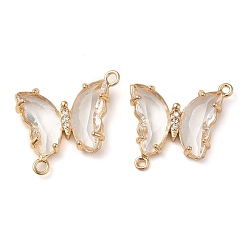 Clear Brass Pave Faceted Glass Connector Charms, Golden Tone Butterfly Links, Clear, 20x22x5mm, Hole: 1.2mm