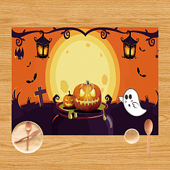 Orange Halloween Theme Pattern Polyester Placemats, Oilproof Anti-fouling Hot Pads, for Cooking Baking, Rectangle, Orange, 320x420mm