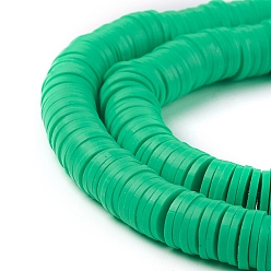 Spring Green Flat Round Handmade Polymer Clay Beads, Disc Heishi Beads for Hawaiian Earring Bracelet Necklace Jewelry Making, Spring Green, 6x1mm, Hole: 2mm, about 353~378pcs/strand, 17.7 inch