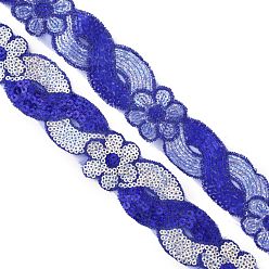 Blue 8-Shaped Polyester Ribbons, with Sequins, Blue, 1-5/8 inch(40mm), about 14.76 Yards(13.5m)/Bundle