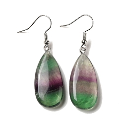 Флюорит Серьги с подвесками из натурального флюорита в форме капли, платиновые латунные серьги, 50.5x15 мм