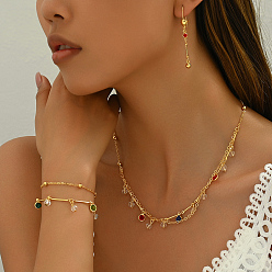 Золотой Комплект украшений из латунных разноцветных страз с кисточками для женщин, браслеты, серьги и ожерелья комплект летние аксессуары, золотые