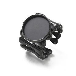 Black 304 Stainless Steel Cuff Ring Components, Round Bezel Pad Ring Setting, Ion Plating(IP), Long-Lasting Plated, Black, 18mm,18mm, Tray Size: 14mm