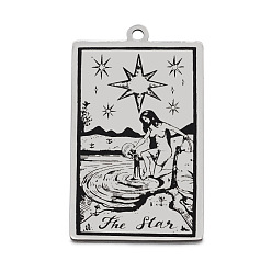 Stainless Steel Color Stainless Steel Pendants, Rectangle with Tarot Pattern, Stainless Steel Color, The Star XVII, 40x24mm