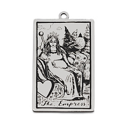 Stainless Steel Color Stainless Steel Pendants, Rectangle with Tarot Pattern, Stainless Steel Color, The Empress III, 40x24mm