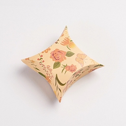Wheat Flower Pattern Paper Pillow Candy Boxes, Candy Favor Boxes for Wedding Baby Shower Birthday Party Supplies, Wheat, 8.3x8.4cm