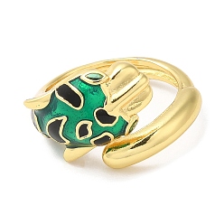 Medium Sea Green Enamel Leopard Open Cuff Ring with Cubic Zirconia, Real 18K Gold Plated Brass Jewelry, Long-Lasting Plated, Medium Sea Green, Inner Diameter: 18mm