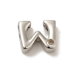 Letter W Стойки обшивки латунь кубического циркония бусы, для изготовления именных ожерелий, долговечный, без свинца и без кадмия, алфавит, Буква W, 11~14x7~16.5x4.5~5 мм, отверстие : 2.5~2.8 мм