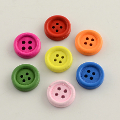 Mixed Color 4-Hole Dyed Wooden Buttons, Flat Round, Mixed Color, 25x4.5mm, Hole: 2mm, about 360pcs/500g