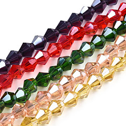 Mixed Color Electroplate Glass Beads Strands, Pearl Luster Plated, Faceted, Bicone, Mixed Color, 6x5.5~6mm, Hole: 1mm, about 44~47pcs/strand, 11.02 inch