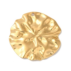 Golden 304 Stainless Steel Pendants, Textured, Flat Round Charm, Golden, 33x34x2.2mm, Hole: 1.8mm