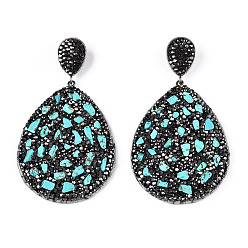 Synthetic Turquoise Synthetic Turquoise Big Pendants, with Polymer Clay Rhinestone, PU Leather and Gunmetal Plated Alloy Findings, Teardrop, 64x48x8~9mm, Hole: 4.5x10mm