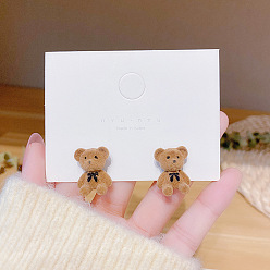 CS0131 Brown Silver Needle Милые серьги в виде плюшевого мишки 3d с серебряной булавкой 925 для украшений в мультяшном стиле для девочек