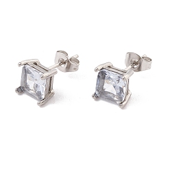 Прозрачный 6 сочетает в себе крошечные квадратные серьги-гвоздики с кубическим цирконием, 304 женские украшения из нержавеющей стали, цвет нержавеющей стали, прозрачные, 8x8 мм, штифты : 0.7 мм