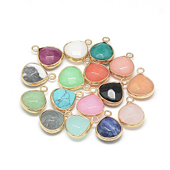 Mixed Color Natural & Synthetic Mixed Stone Pendants, with Nickel Free Brass Findings, Faceted, teardrop, Golden, Mixed Color, 17.5x13.5x6.5mm, Hole: 2mm