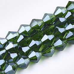 Vert Foncé Perles en verre electroplate, perle plaquée lustre, facette, Toupie, vert foncé, 6x5.5~6mm, Trou: 1mm, Environ 44~47 pcs/chapelet, 11.02 pouce