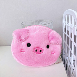 Pink pig Cute Plush Coin Purse Bear Head Storage Bag for Coins and Earphones.