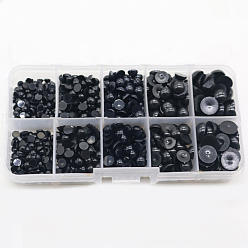 Black Craft Plastic Doll Eyes Set, Half Round, Doll Making Supplies, Black, 4~10mm, 760pcs/box