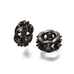 Черный Цвет Металла Реечное покрытие латунь микро паве прозрачный кубический цирконий европейские бусины, бусины с большим отверстием, долговечный, без свинца и без кадмия, плоско-круглые, металлический черный , 8x4 мм, отверстие : 4.5 мм