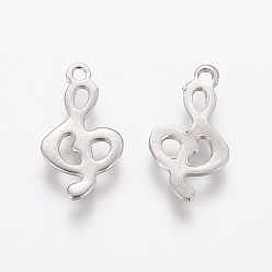 Stainless Steel Color 201 Stainless Steel Charms, Musical Note, Stainless Steel Color, 14.5x8x0.8mm, Hole: 1mm