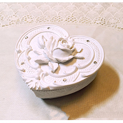 Белый Шкатулки для хранения ювелирных изделий из смолы в форме сердца, 3d футляр-цветок для сережек, Кольца, хранение браслетов, со стразами, белые, 8x9x4.5 см