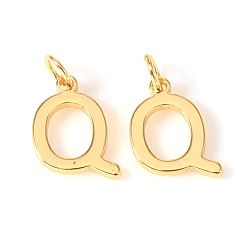 Letter Q Brass Charms, with Jump Rings, Letter, Real 18K Gold Plated, Letter.Q, Q: 10.5x8x1mm, Hole: 2.5mm