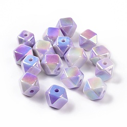 Lilac UV Plating Rainbow Iridescent Opaque Acrylic Beads, Faceted, Cornerless Cube Bead, Lilac, 15.5x18.5x18mm, Hole: 3.2mm