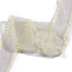 Light Yellow 10 Yards Polyester Ruffled Ribbons, for Clothing Ornament, Light Yellow, 1 inch(25mm)