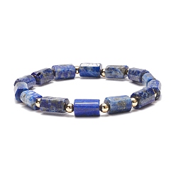 Labradorite Natural Lapis Lazuli Column Beaded Stretch Bracelet, Gemstone Jewelry for Women, Inner Diameter: 2-1/8 inch(5.4cm)