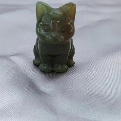 Indian Agate Natural Indian Agate Carved Healing Cat Figurines, Reiki Energy Stone Display Decorations, 20x18x30mm