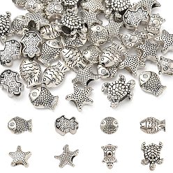 Античное Серебро 40 шт 8 стили бусины из сплава в тибетском стиле, с европейскими бисера, океанские животные, античное серебро, 10~15x9~13x4~8 мм, отверстие : 1~5.5 мм, 5 шт / стиль