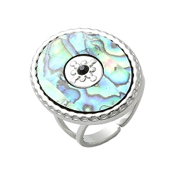 Нержавеющая Сталь Цвет Овальные 304 кольца-манжеты из нержавеющей стали и ракушек пауа со стразами для женщин, цвет нержавеющей стали, 26x20 мм, внутренний диаметр: 17 мм