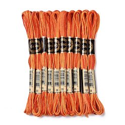 Dark Orange 10 Skeins 6-Ply Polyester Embroidery Floss, Cross Stitch Threads, Segment Dyed, Dark Orange, 0.5mm, about 8.75 Yards(8m)/skein