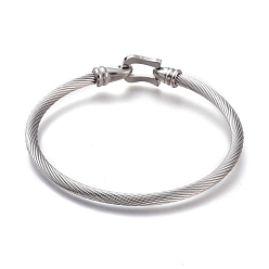 Stainless Steel Color 304 Stainless Steel Bangles, with Hook and S-Hook Clasps, Twist, Stainless Steel Color, 2-1/4 inch(5.6cm)