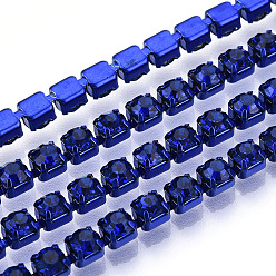 Sapphire Electrophoresis Iron Rhinestone Strass Chains, Rhinestone Cup Chains, with Spool, Sapphire, SS16, 3.5mm, about 10yards/roll(9.14m/roll)