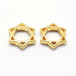 Real 18K Gold Plated Long-Lasting Plated Alloy Bead Frame, for Jewish, Star of David, Real 18K Gold Plated, 16.5x16.5x3mm, Hole: 1mm