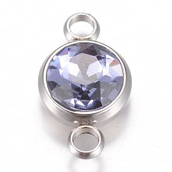 Lilac Glass Links connectors, Faceted, with 304 Stainless Steel Findings, Flat Round, Stainless Steel Color, Lilac, 17.5x10x6.5mm, Hole: 2.5mm