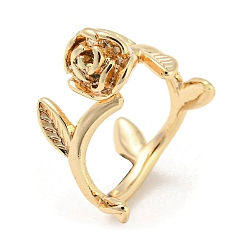 Real 18K Gold Plated Brass Open Cuff Rings, Rose Flower, Real 18K Gold Plated, US Size 6(16.5mm)