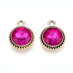 Темно-Розовый K 5 стеклянные подвески, плоско-круглые, граненые, со сплавочной фурнитурой, золотой свет, темно-розовыми, 17~17.7x14x5.2~6 мм, отверстие : 2 мм