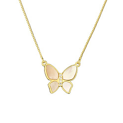 CN001580DL White Fritillaria Butterfly Heart Necklace Feminine Super Fairy Inlaid Clavicle Chain Fashion