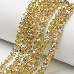 Olive Electroplate Glass Beads Strands, Half Plated, Rainbow Plated, Faceted, Rondelle, Olive, 4x3mm, Hole: 0.4mm, about 123~127pcs/strand, 16.5~16.9 inch(42~43cm)