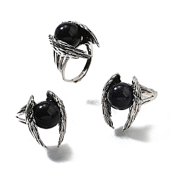 Синий Драгоценный Камень Синтетические синие крылья из авантюрина регулируемые кольца, старинное серебряное латунное кольцо, стойки покрытие, без свинца и без кадмия, размер США 7 1/4 (17.5 мм)